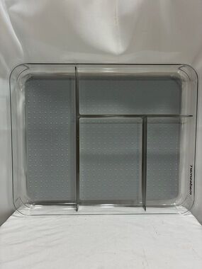 4-Compartment Clear Plastic Organizer Tray with Dividers - Gray Base NWT